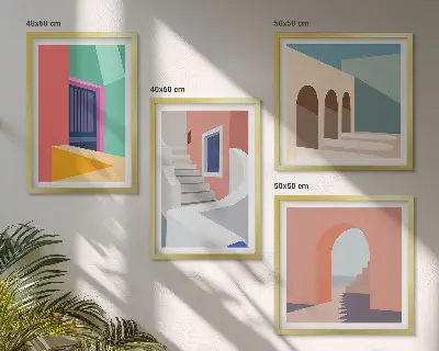 Színes modern épületek dekorációs képkészlet nappaliba