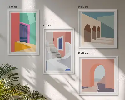 Színes modern épületek dekorációs képkészlet nappaliba