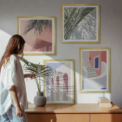 Városi építészet illusztrációi dekorációs képkészlet nappaliba