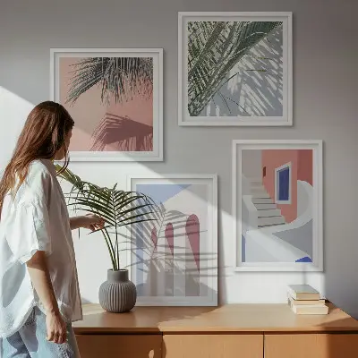 Városi építészet illusztrációi dekorációs képkészlet nappaliba