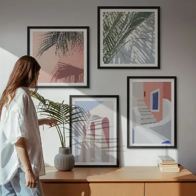 Városi építészet illusztrációi dekorációs képkészlet nappaliba