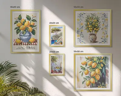 Mediterrán stílusú citrusfélék képkészlet nappaliba