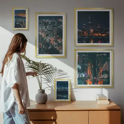 Modern városok éjszakai látképe prémium keretezett képválogatás