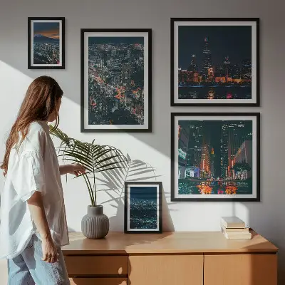 Modern városok éjszakai látképe prémium keretezett képválogatás