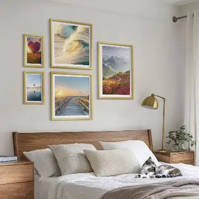 Dekorációs kép szett nappaliba tájak, hegyek, szívek, hullámok és lufik mintával
