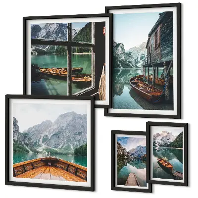 Képkészlet nappaliba tavakat és hegyi tájat ábrázoló békés motívumokkal
