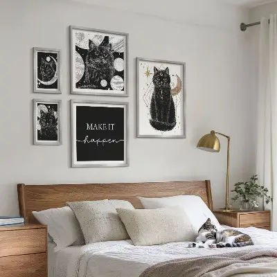 Képkészlet nappaliba fekete macskák bohém stílusban