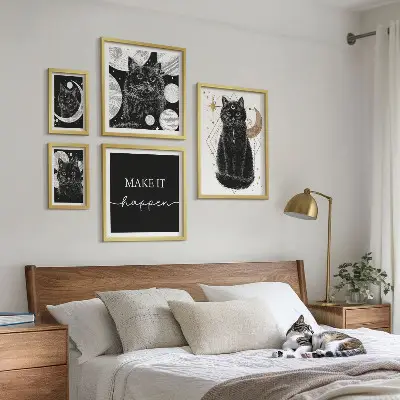 Képkészlet nappaliba fekete macskák bohém stílusban