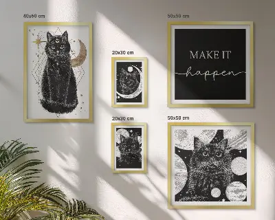 Képkészlet nappaliba fekete macskák bohém stílusban