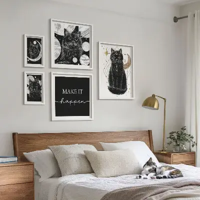 Képkészlet nappaliba fekete macskák bohém stílusban