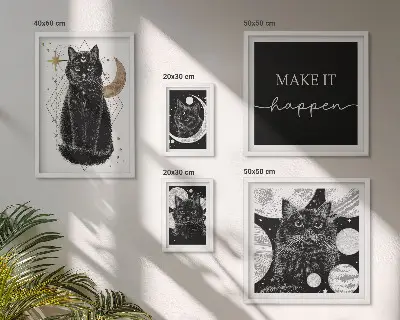 Képkészlet nappaliba fekete macskák bohém stílusban