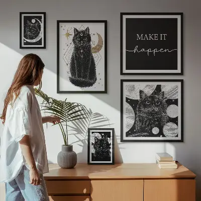 Képkészlet nappaliba fekete macskák bohém stílusban