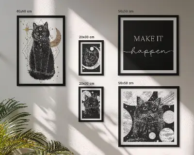 Képkészlet nappaliba fekete macskák bohém stílusban