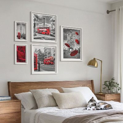 Dekorációs kép készlet nappaliba Londoni motívumok piros díszítéssel