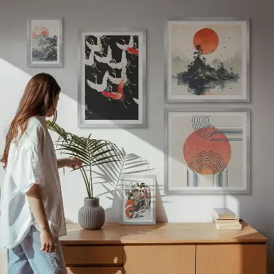 Képkészlet nappaliba japán művészeti és természet ihlette hagyományos stílusban