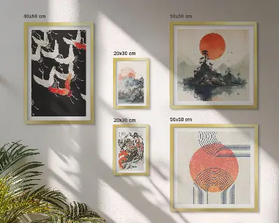 Képkészlet nappaliba japán művészeti és természet ihlette hagyományos stílusban