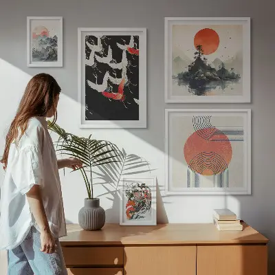 Képkészlet nappaliba japán művészeti és természet ihlette hagyományos stílusban
