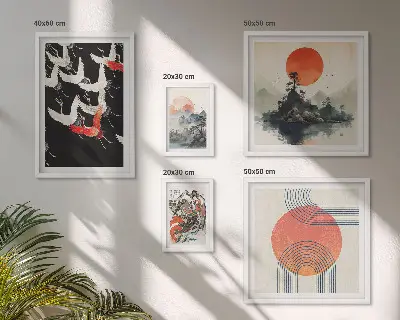Képkészlet nappaliba japán művészeti és természet ihlette hagyományos stílusban