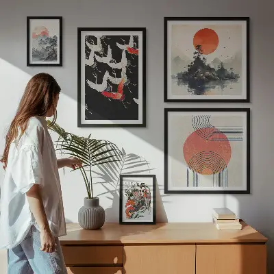 Képkészlet nappaliba japán művészeti és természet ihlette hagyományos stílusban