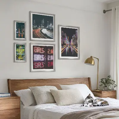 Prémium keretezett kép modern város éjszakai neonfényben