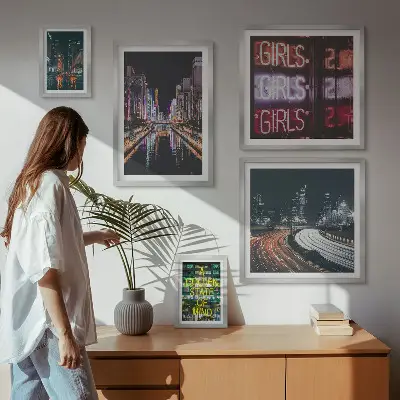 Prémium keretezett kép modern város éjszakai neonfényben