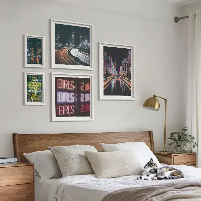 Prémium keretezett kép modern város éjszakai neonfényben