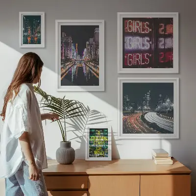 Prémium keretezett kép modern város éjszakai neonfényben