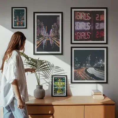 Prémium keretezett kép modern város éjszakai neonfényben