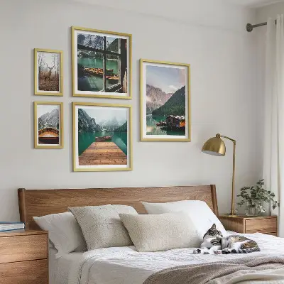 Hegyi tájak tavakkal dekorációs kép készlet nappaliba