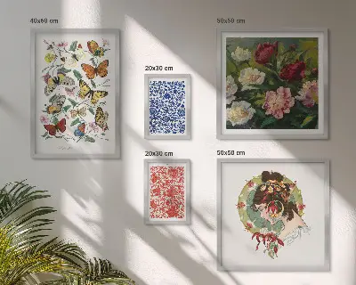 Virág és pillangó mintás vintage dekorációs képszett nappaliba