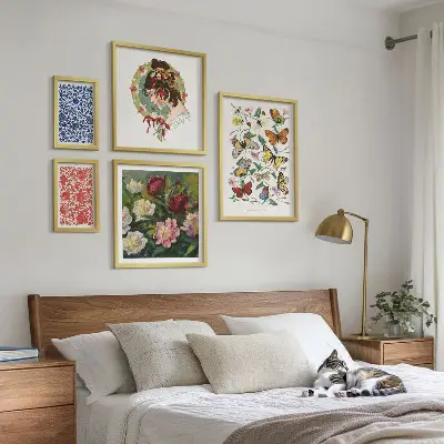 Virág és pillangó mintás vintage dekorációs képszett nappaliba