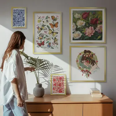 Virág és pillangó mintás vintage dekorációs képszett nappaliba