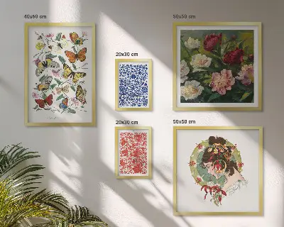 Virág és pillangó mintás vintage dekorációs képszett nappaliba