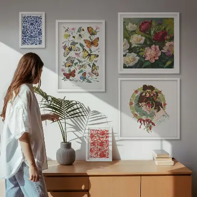Virág és pillangó mintás vintage dekorációs képszett nappaliba