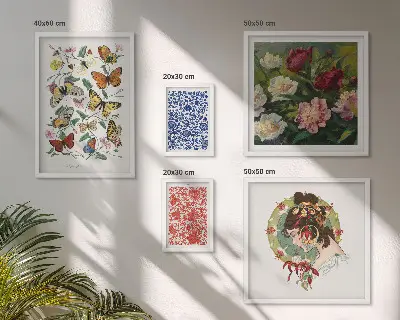 Virág és pillangó mintás vintage dekorációs képszett nappaliba