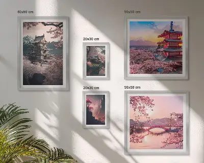 Dekorációs kép készlet nappaliba japán tájak cseresznyefákkal mintával