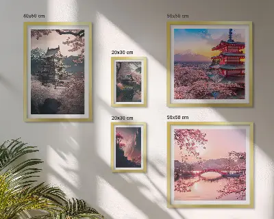 Dekorációs kép készlet nappaliba japán tájak cseresznyefákkal mintával