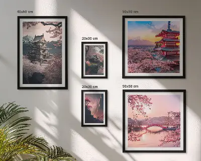 Dekorációs kép készlet nappaliba japán tájak cseresznyefákkal mintával