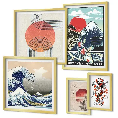 Képkészlet nappaliba japán művészeti motívumok hullámok mintával