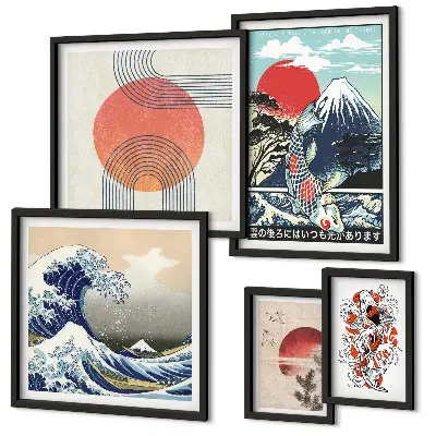 Képkészlet nappaliba japán művészeti motívumok hullámok mintával