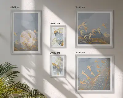 Prémium keretezett kép stílusos madarak szürke levelekkel mintával