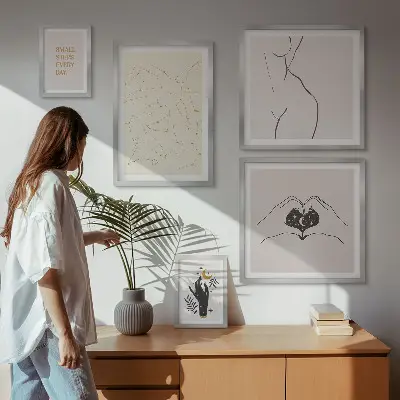 Képszett nappaliba minimalista természeti motívumokkal
