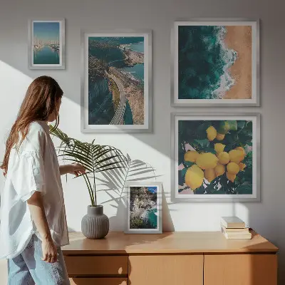 Dekorációs képkészlet nappaliba citrusos tengerparti táj mintával