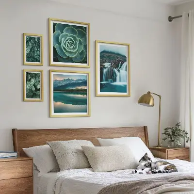 Zöld növények és vízesések természet mintás prémium keretezett kép válogatás