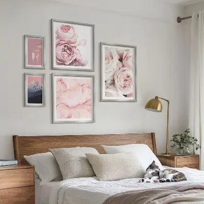Dekorációs kép készlet nappaliba elegáns rózsaszín virágos mintával