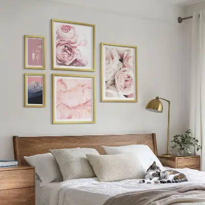 Dekorációs kép készlet nappaliba elegáns rózsaszín virágos mintával