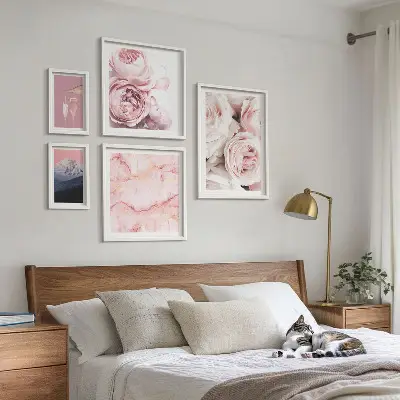 Dekorációs kép készlet nappaliba elegáns rózsaszín virágos mintával