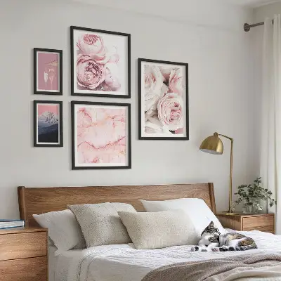 Dekorációs kép készlet nappaliba elegáns rózsaszín virágos mintával
