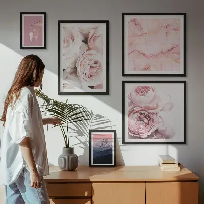 Dekorációs kép készlet nappaliba elegáns rózsaszín virágos mintával