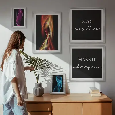 Dekorációs képkészlet nappaliba inspiráló idézetekkel és fénymintákkal